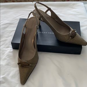 Ellen Tracy Metallic Linen Heels VGC Size 8M